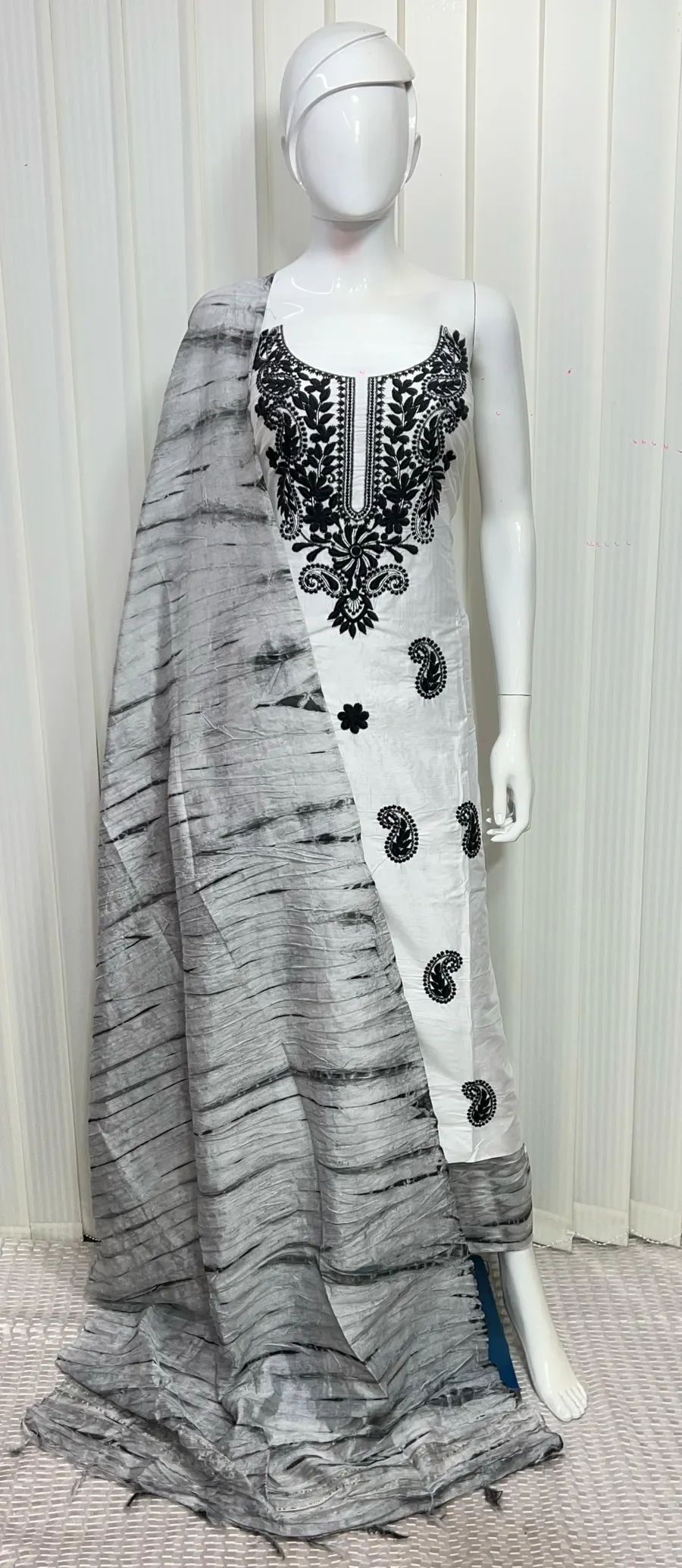 Pure Silk With Elegant Neckline Salwar Suit With Lucknowi Embroidery